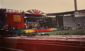 Moscow Music Peace Festival production set up of stage at Lenin Stadium Moscow